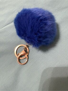 NWOT Royal Blue Faux Fur Pom Keychain with Gold Hardware